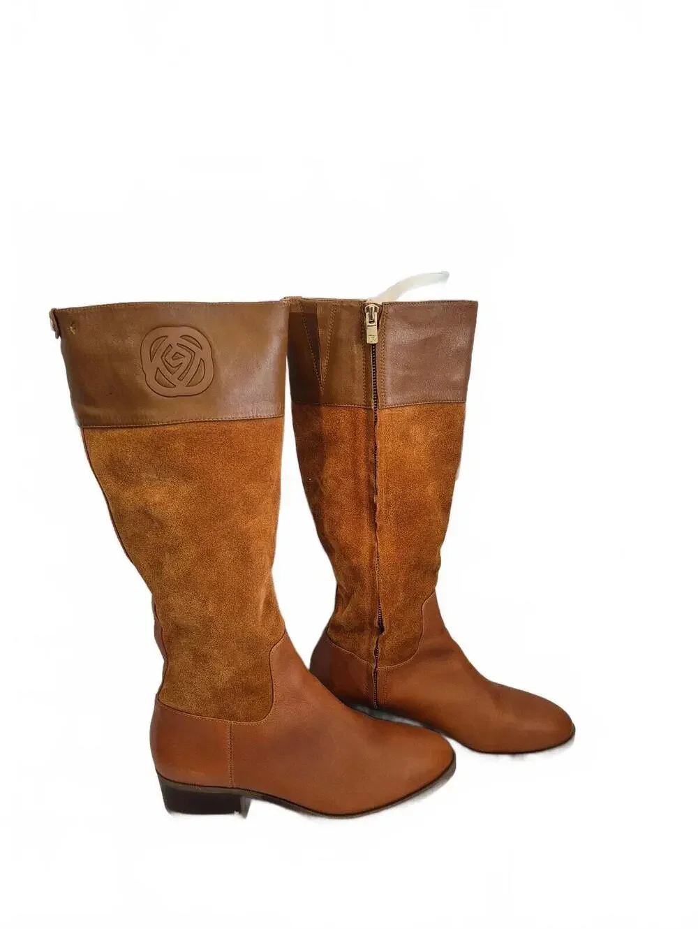 TARYN ROSE Greir Brown Leather & Suede Knee High Riding Boots Size 9.5B
